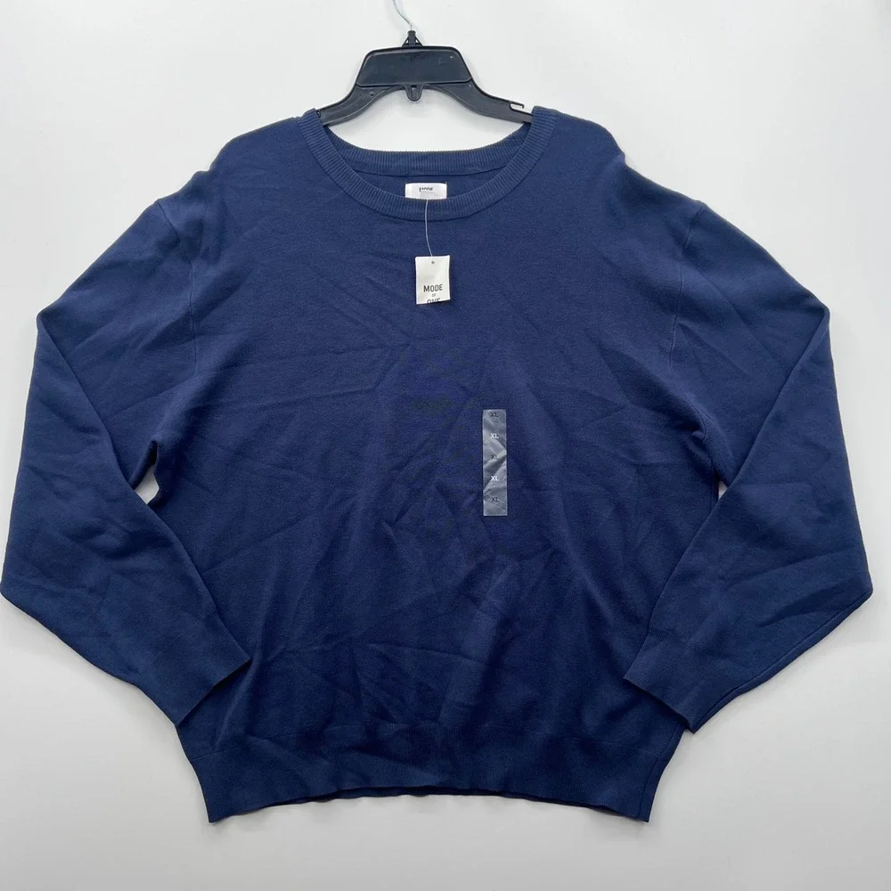 NEW Macy's‎ MODE OF ONE Mens Navy Blue Crew Neck Long Sleeve Pullover Sweater XL